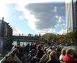 Paris - Ourq Canal - 01/11/2005 - 14:44 - Crossing the moving bridge of the Crimée street by boat.